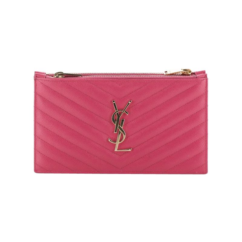 Saint Laurent Classic Monogram Double Zip Wallet Matelasse Chevron Leathe