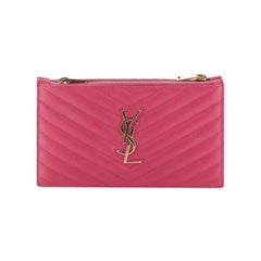 Saint Laurent Classic Monogram Double Zip Wallet Matelasse Chevron Leathe