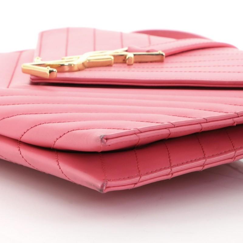 Pink Saint Laurent Classic Monogram Envelope Chain Bag Matelasse Chevron Leather 