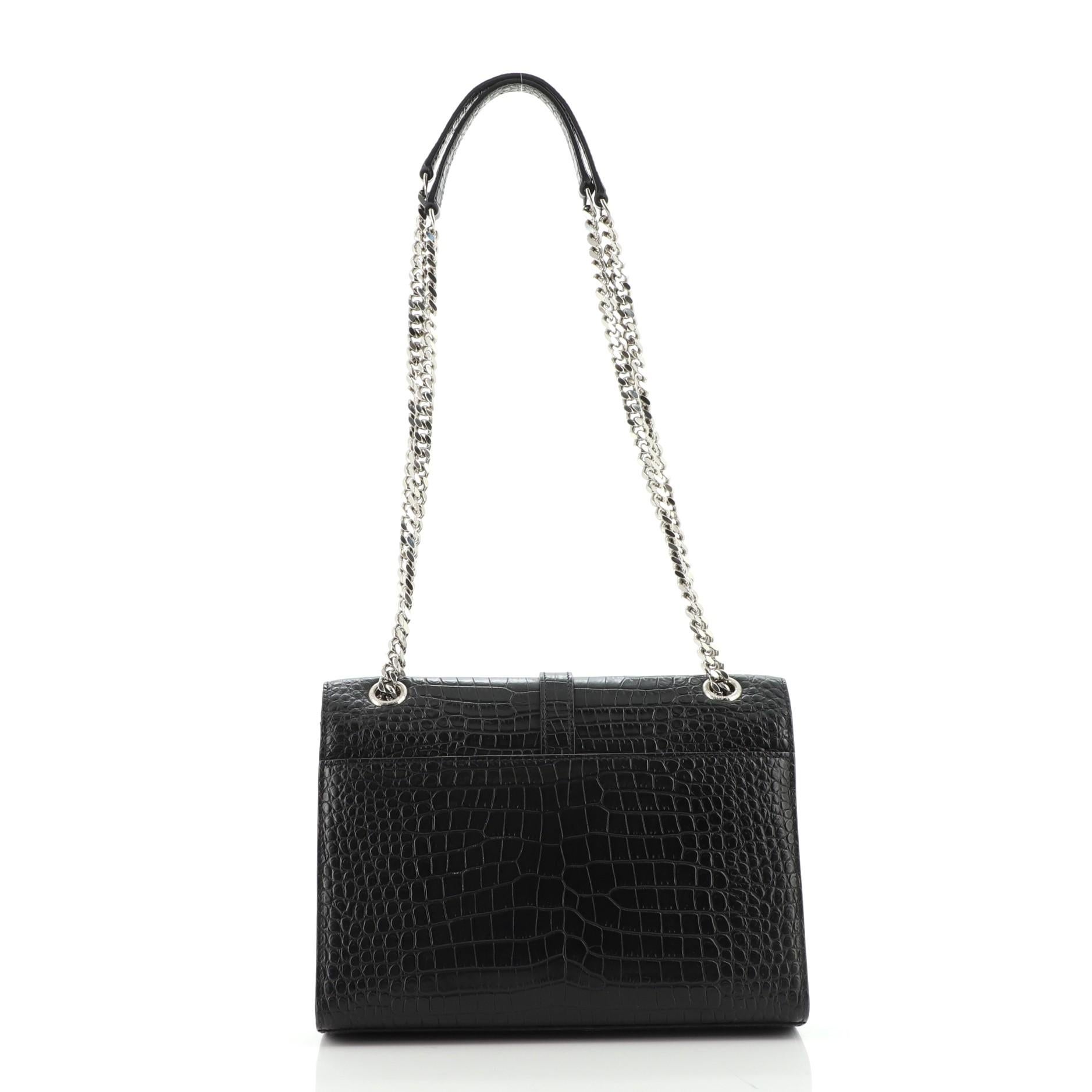 Saint Laurent Klassische Umhängetasche aus Leder mit Krokodilprägung und Monogramm (Schwarz)
