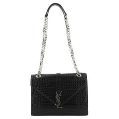 Saint Laurent Classic Monogram Envelope Satchel Crocodile Embossed Leather 