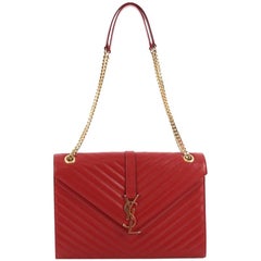 Saint Laurent Classic Monogram Envelope Satchel Matelasse Chevron Leather Large