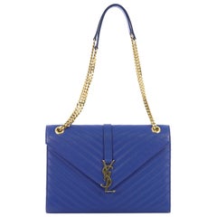 Saint Laurent Classic Monogram Envelope Satchel Matelasse Chevron Leather Large