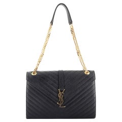 Saint Laurent Classic Monogram Envelope Satchel Matelasse Chevron Leather Large