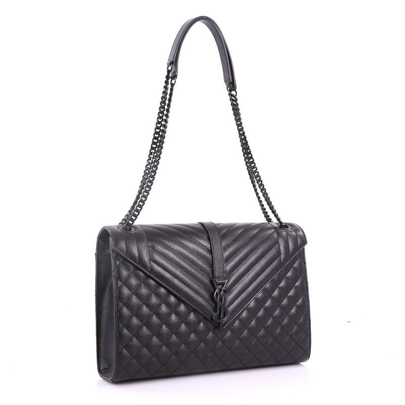 Saint Laurent Classic Monogram Envelope Satchel Quilted Leather Large In Excellent Condition In NY, NY
