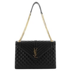 Saint Laurent Classic Monogram Envelope Satchel Quilted Leather Large