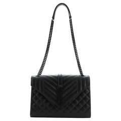 Saint Laurent Classic Monogram Envelope Satchel Quilted Leather Medium