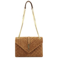 Saint Laurent Classic Monogram Envelope Satchel Quilted Suede Medium