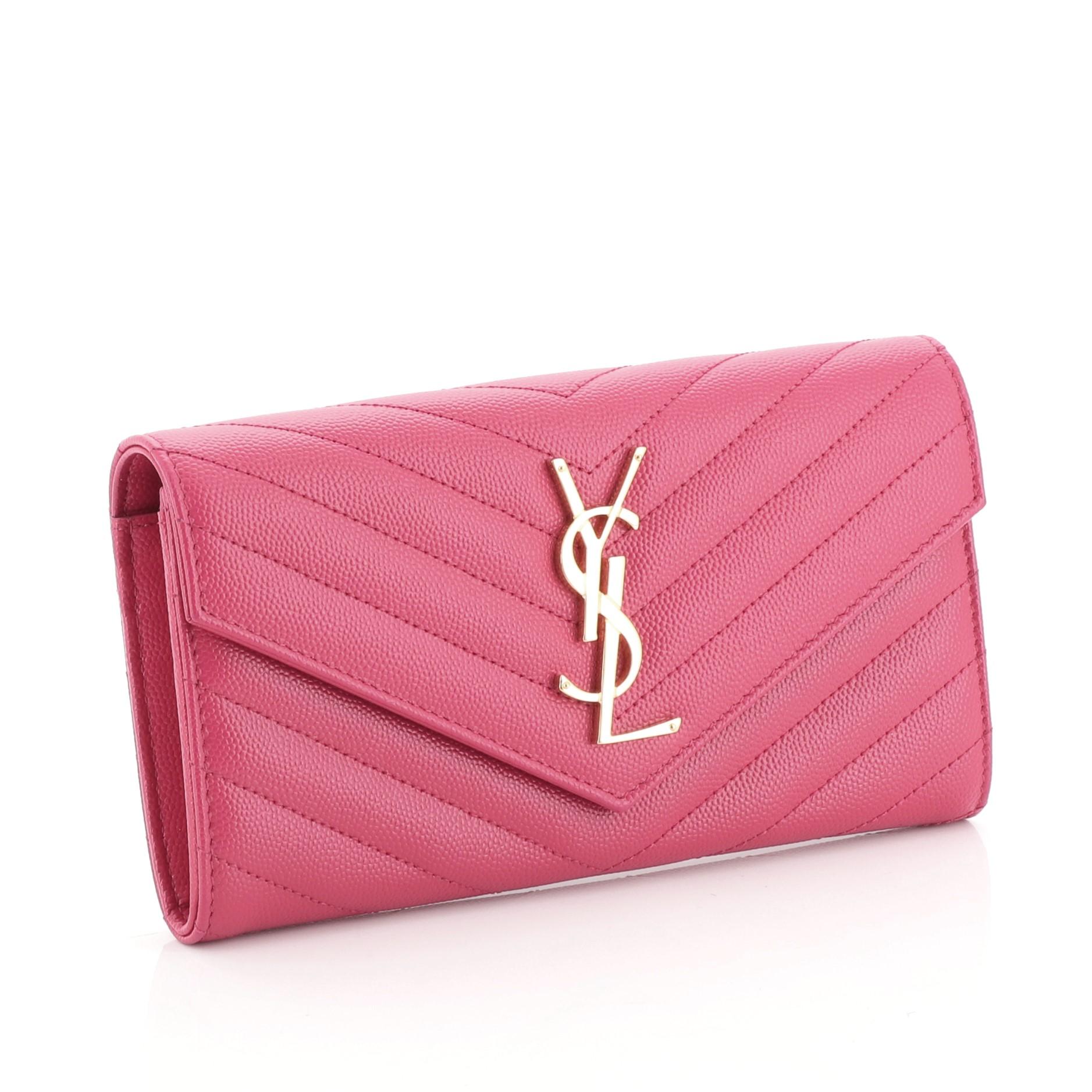 Pink Saint Laurent Classic Monogram Flap Wallet