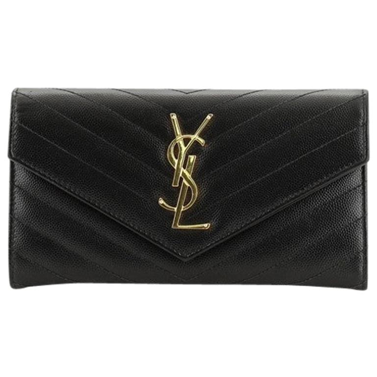 Saint Laurent Classic Monogram Flap Wallet Matelasse Chevron Leather Larg