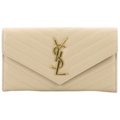Saint Laurent Classic Monogram Flap Wallet Matelasse Chevron Leather Large