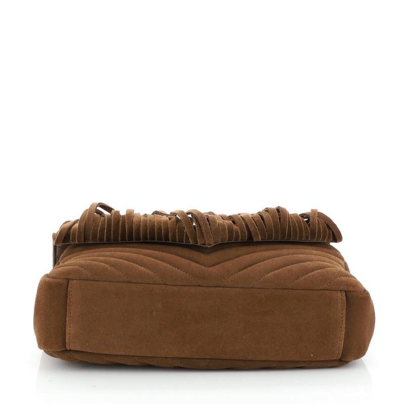 Saint Laurent Klassische Monogramm Fransen College Tasche Matelasse Wildleder Medium (Braun)