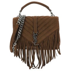 Saint Laurent Classic Monogram Fringe College Bag Matelasse Suede Medium