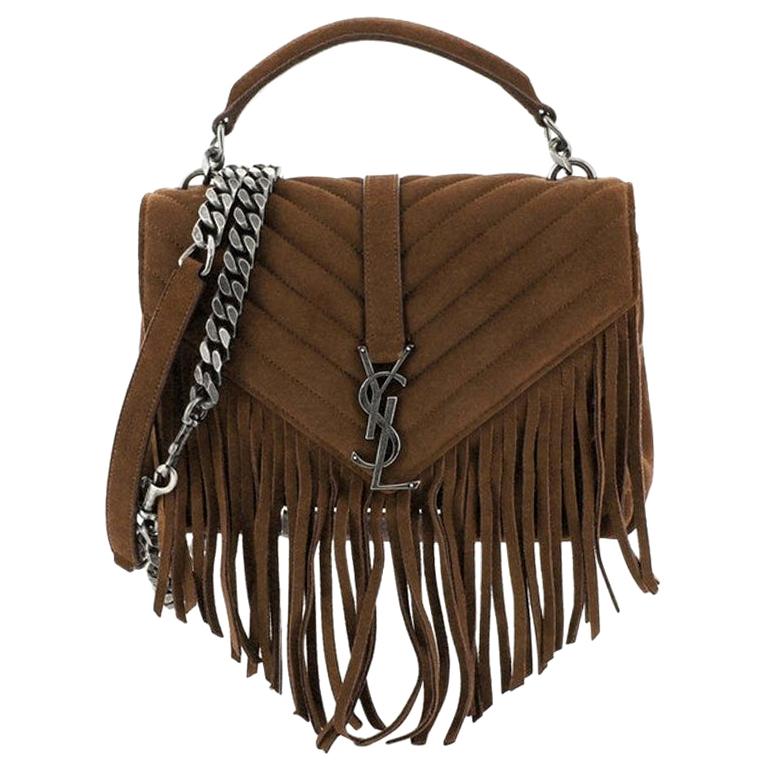 Saint Laurent Classic Monogram Fringe College Bag Matelasse Suede Medium