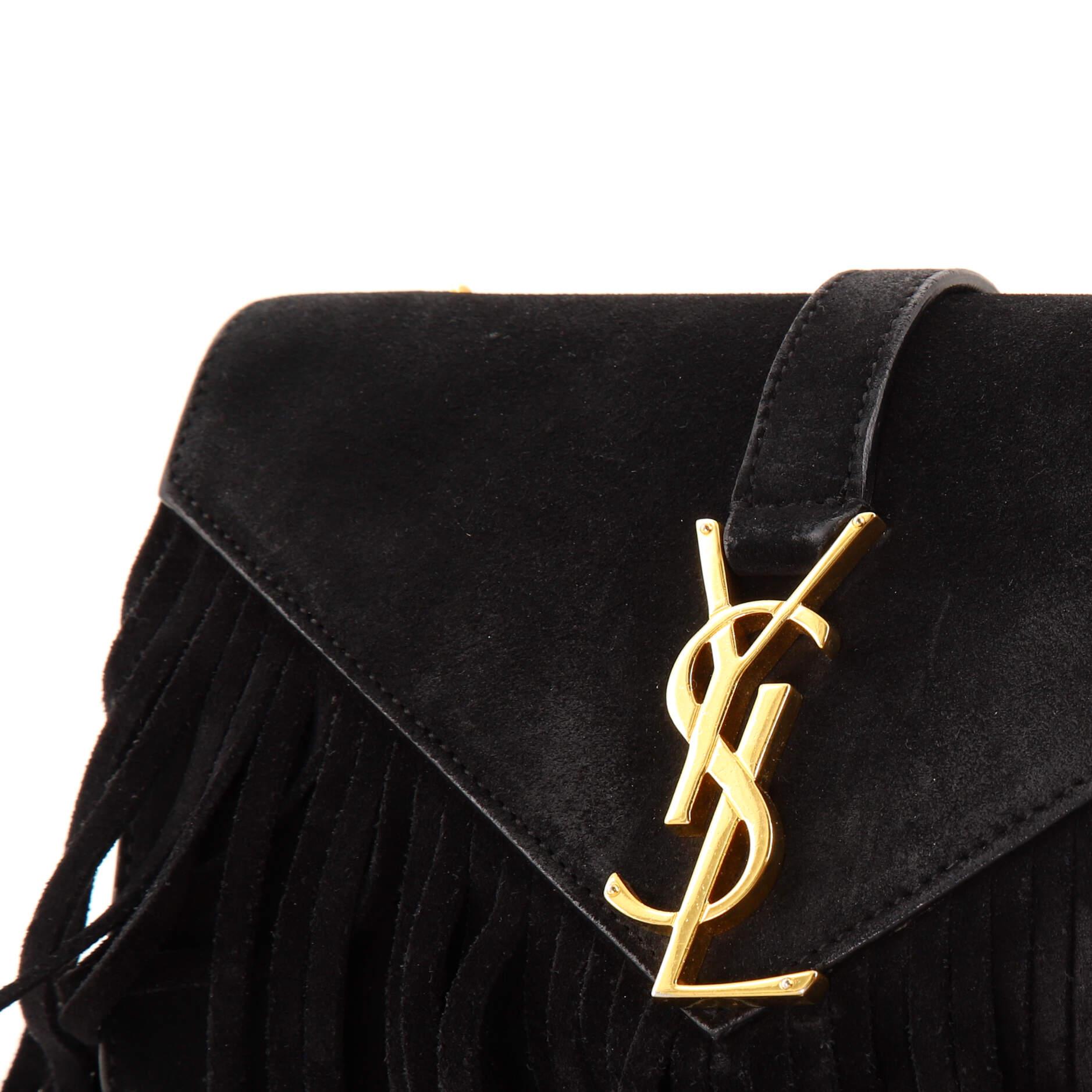 Saint Laurent Classic Monogram Fringe Crossbody Bag Suede Small In Good Condition In NY, NY