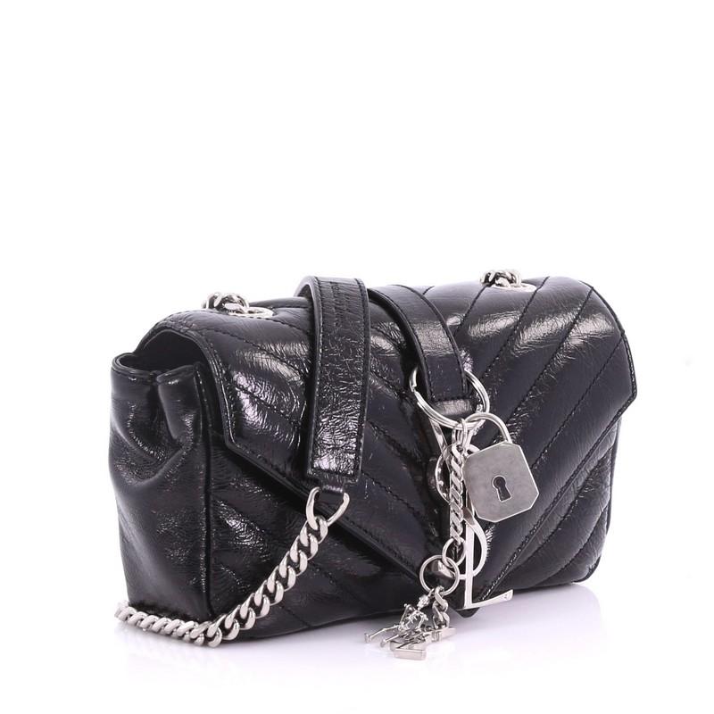 Black  Saint Laurent Classic Monogram Punk Chain Bag Matelasse Chevron Leather Baby