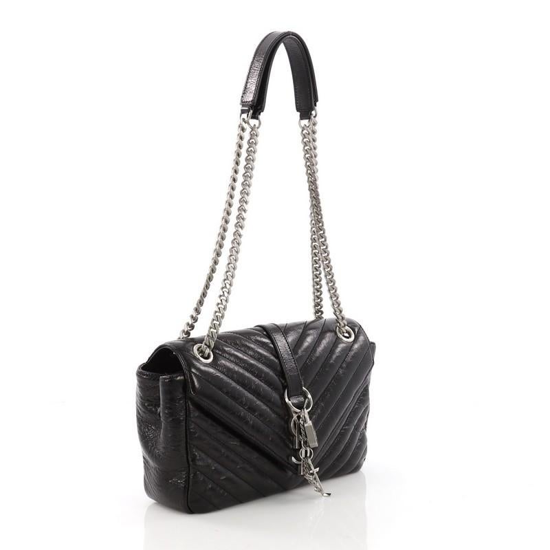 Saint Laurent Klassische Monogramm Punk Kette Tasche Matelasse Chevron Leder Medium (Schwarz)