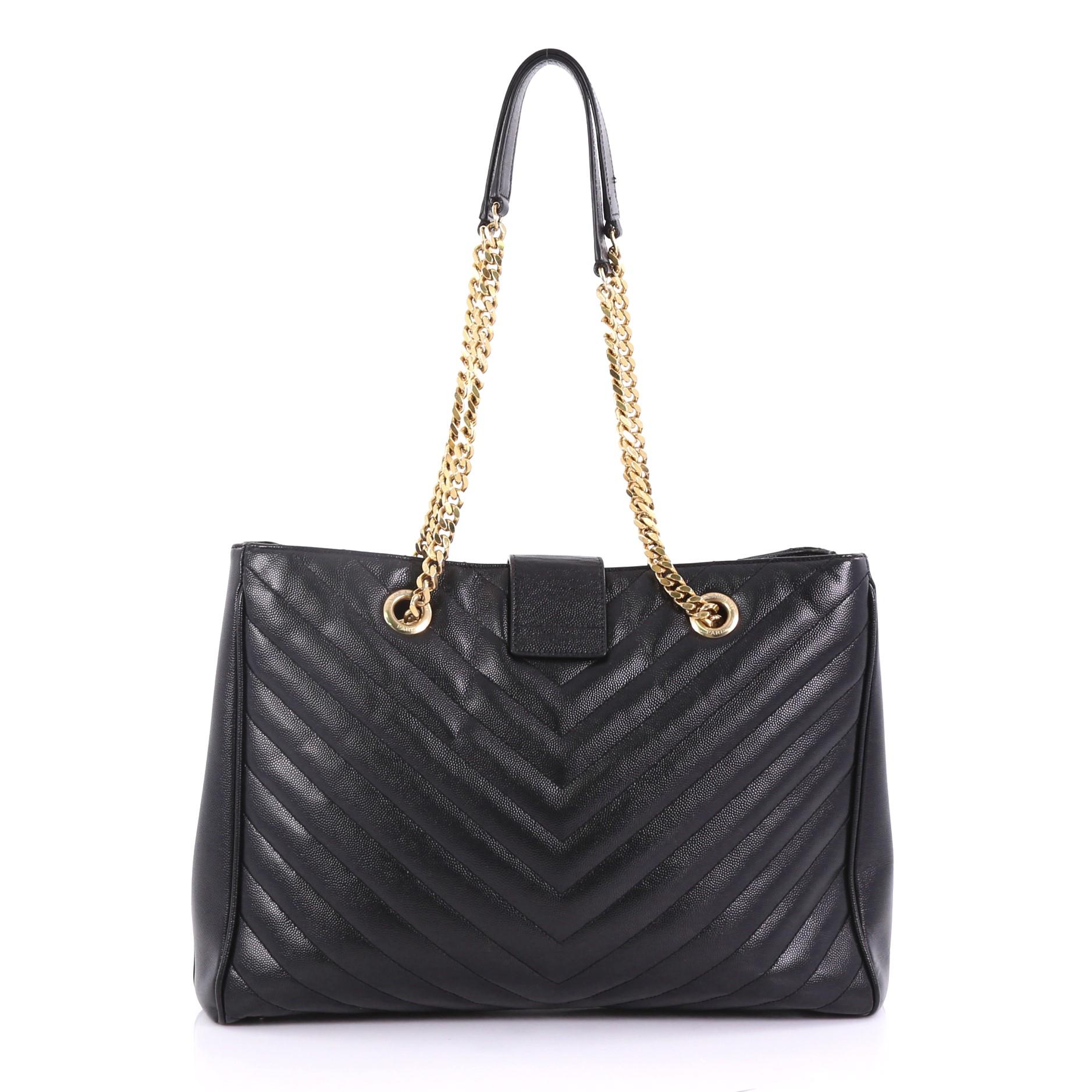Saint Laurent Classic Monogram Shopper Matelasse Chevron Leather Large In Good Condition In NY, NY