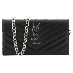 Saint Laurent Classic Monogram Short Chain Wallet Matelasse Chevron Leather Long