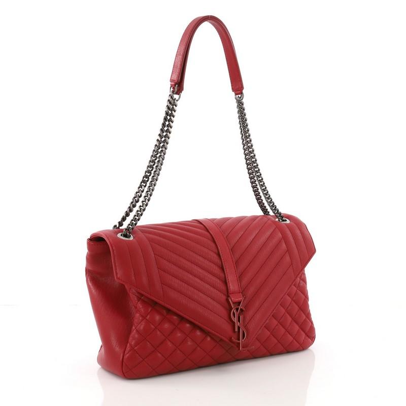 Red Saint Laurent Classic Monogram Slouchy Flap Bag Quilted Leather Large