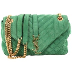 Saint Laurent Classic Monogram Slouchy Flap Bag Quilted Suede Medium