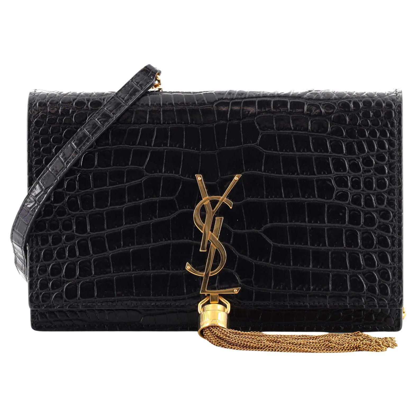 Saint Laurent Bellechasse Shoulder Bag Crocodile Embossed Leather