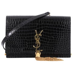 Saint Laurent Classic Monogram Tassel Chain Wallet Crocodile Embossed Leather