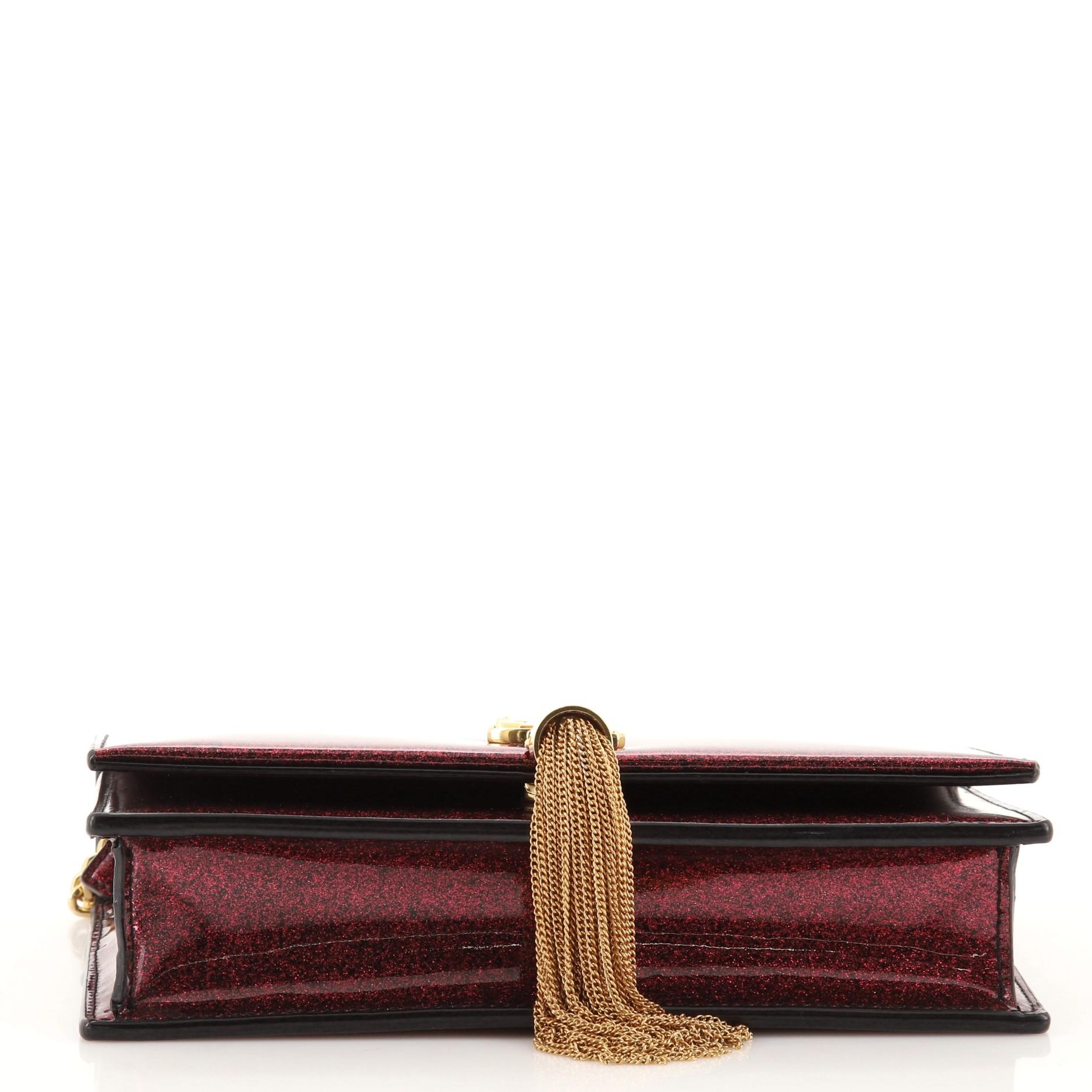 Saint Laurent Classic Monogram Tassel Chain Wallet Glitter Patent In Good Condition In NY, NY