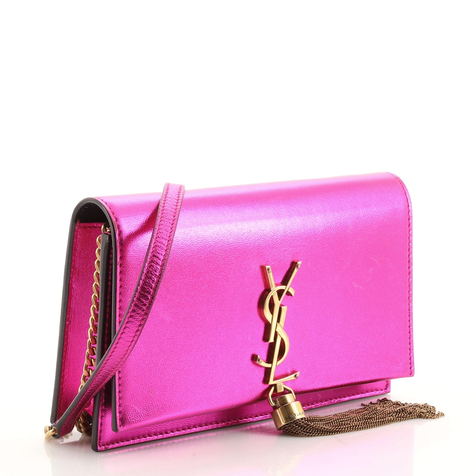 Purple Saint Laurent Classic Monogram Tassel Chain Wallet Leather