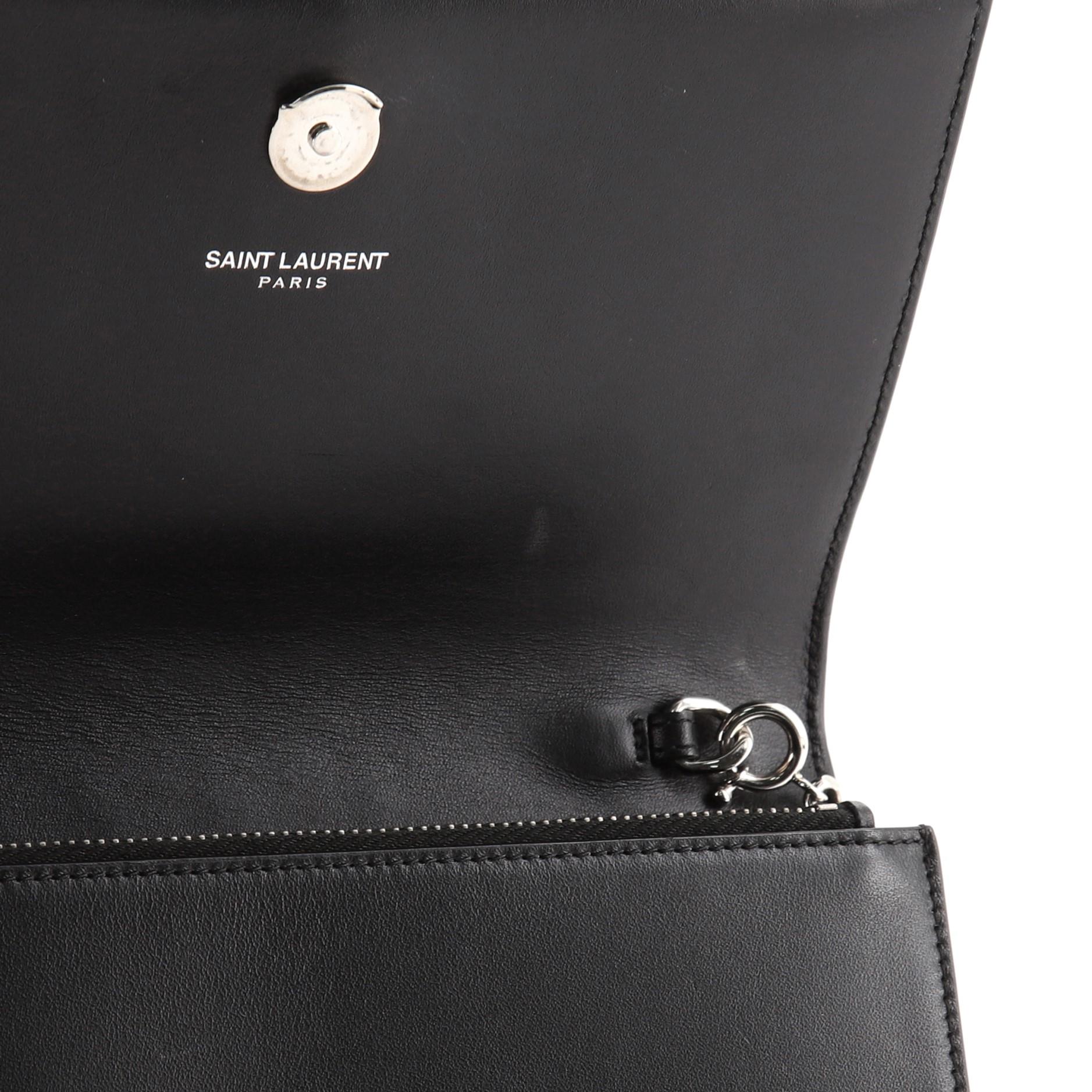 Black Saint Laurent Classic Monogram Tassel Chain Wallet Patchwork Leather