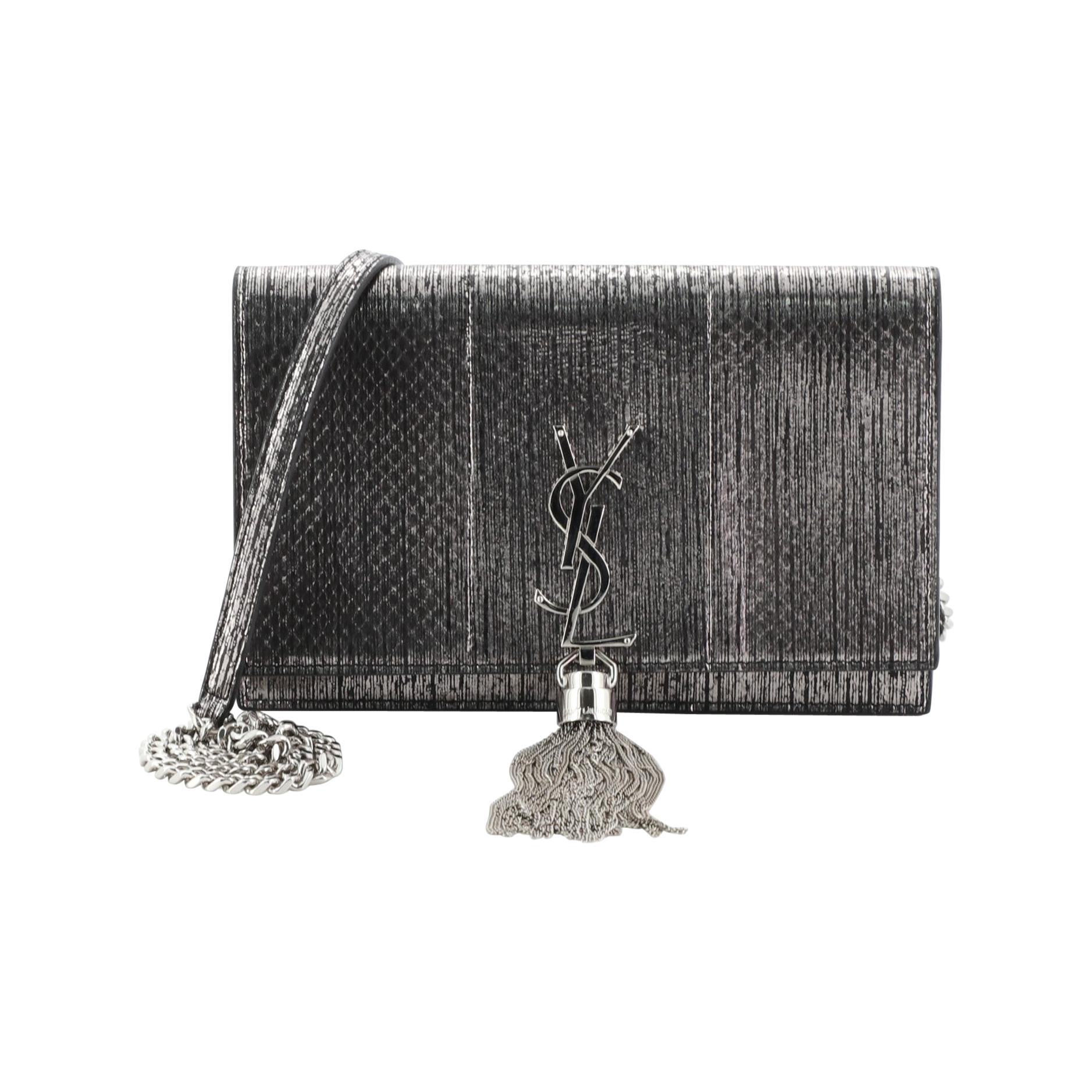 Saint Laurent Classic Monogram Tassel Chain Wallet Python Embossed Leather 