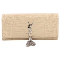 Saint Laurent Classic Monogram Tassel Clutch Crocodile Embossed Leather Long