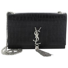 Saint Laurent Classic Monogram Tassel Crossbody Bag Crocodile Embossed Le