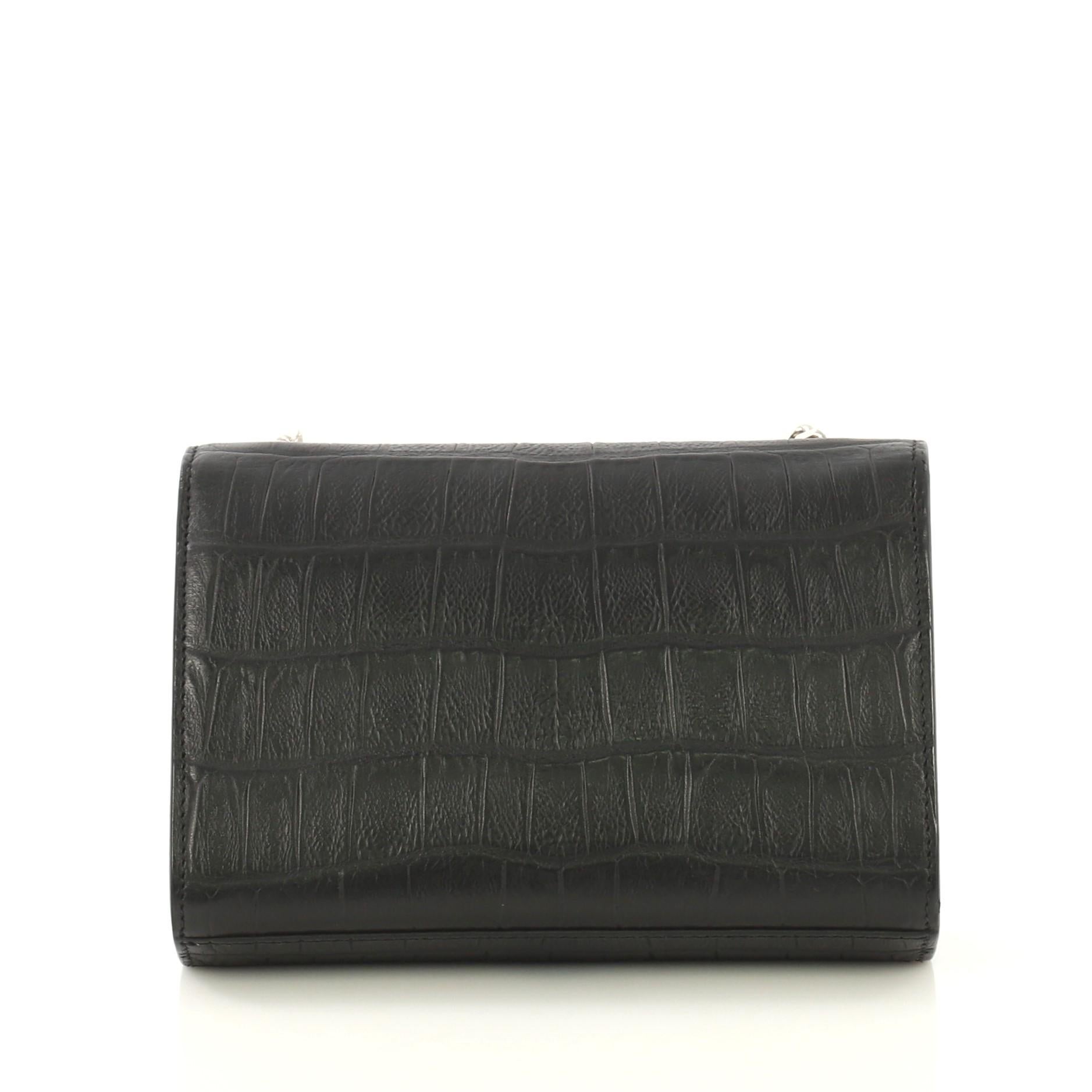 Black Saint Laurent Classic Monogram Tassel Crossbody Bag Crocodile Embossed Leather 