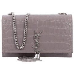 Saint Laurent Classic Monogram Tassel Crossbody Bag Crocodile Embossed Leather