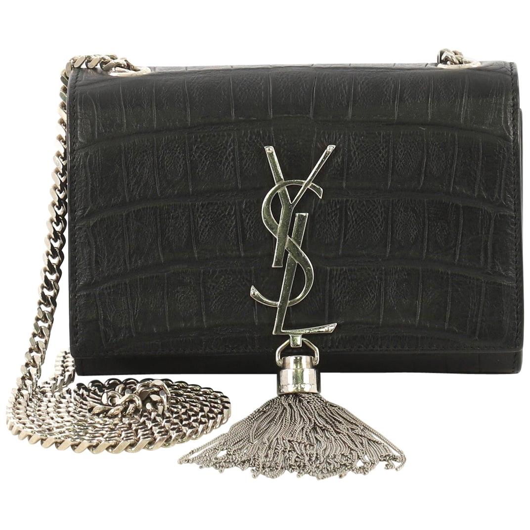 Saint Laurent Classic Monogram Tassel Crossbody Bag Crocodile Embossed Leather 