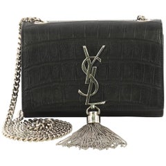 Saint Laurent Classic Monogram Tassel Crossbody Bag Crocodile Embossed Leather