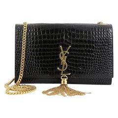 Saint Laurent Classic Monogram Tassel Crossbody Bag Crocodile Embossed Leather