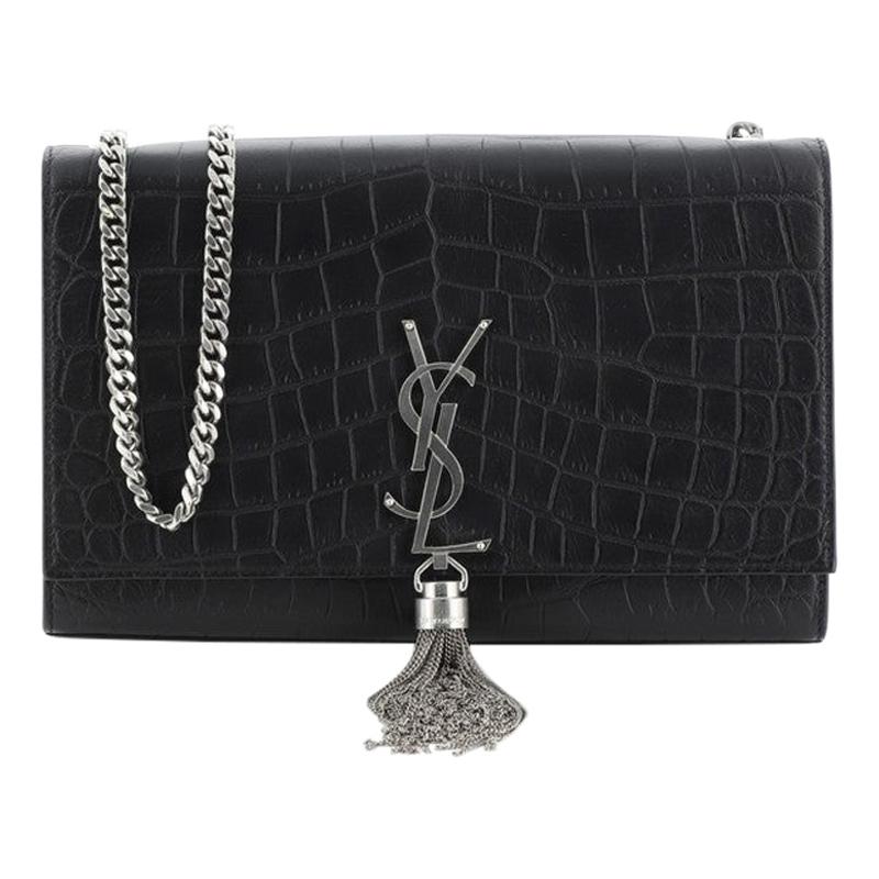 Saint Laurent Classic Monogram Tassel Crossbody Bag Crocodile Embossed Leather