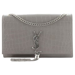 Saint Laurent Classic Monogram Tassel Crossbody Bag Crocodile Embossed Leather