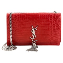 Saint Laurent Classic Monogram Tassel Crossbody Bag Crocodile Embossed Leather