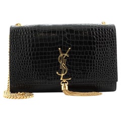 Saint Laurent Classic Monogram Tassel Crossbody Bag Crocodile Embossed Leather