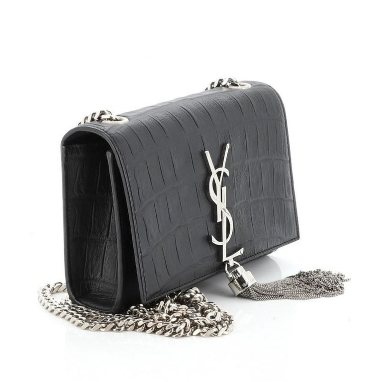 Saint Laurent Classic Monogram Tassel Crossbody Bag Crocodile Embossed Leather S For Sale at 1stdibs