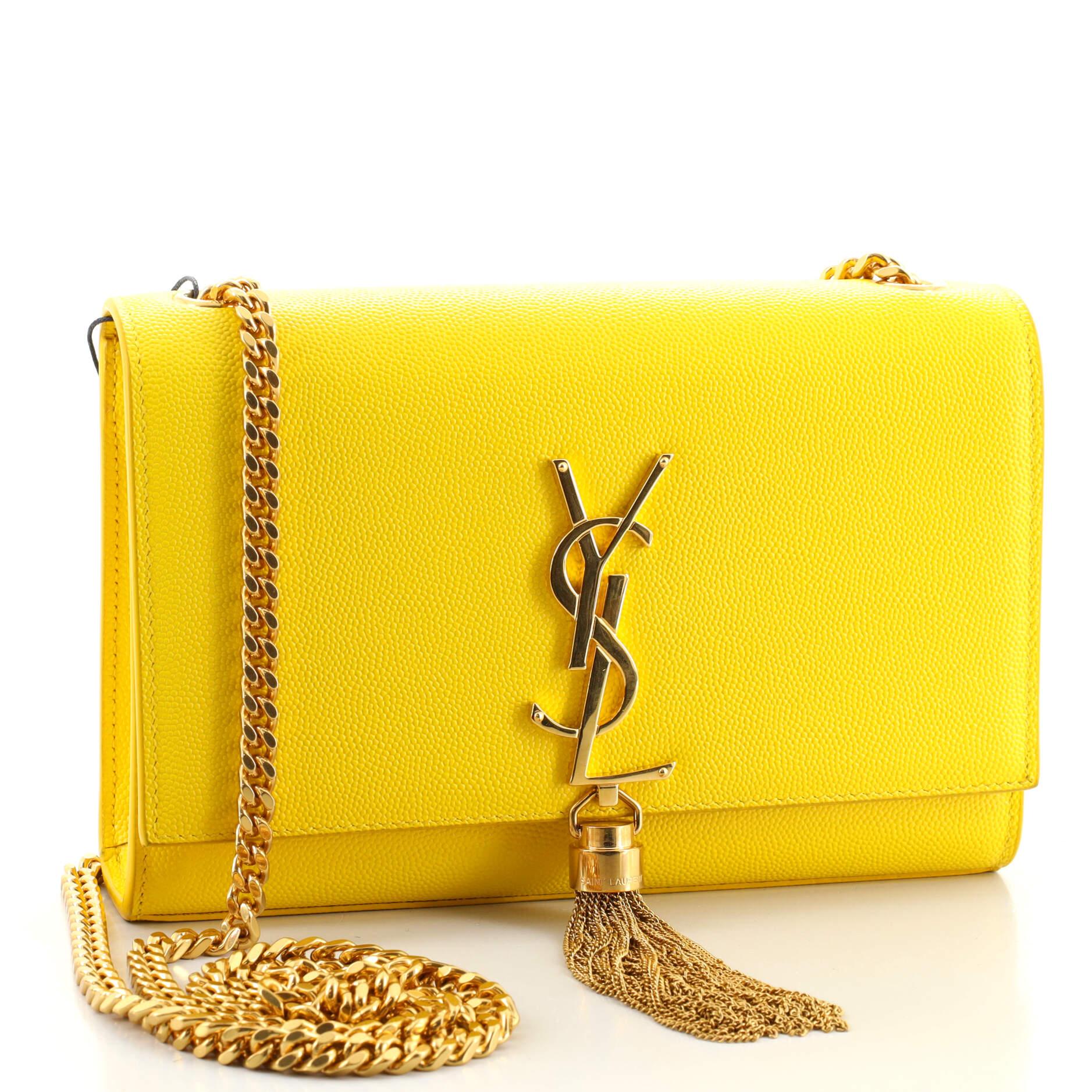 Yellow Saint Laurent Classic Monogram Tassel Crossbody Bag Grainy Leather Small
