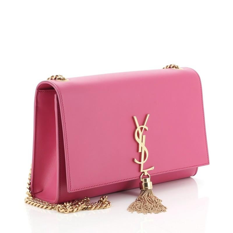 Pink Saint Laurent Classic Monogram Tassel Crossbody Bag Leather Medium