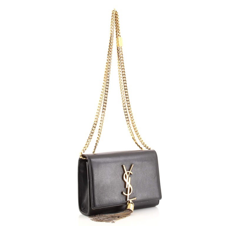 Saint Laurent Classic Monogram Tassel Crossbody Bag Leather Small In Fair Condition For Sale In NY, NY