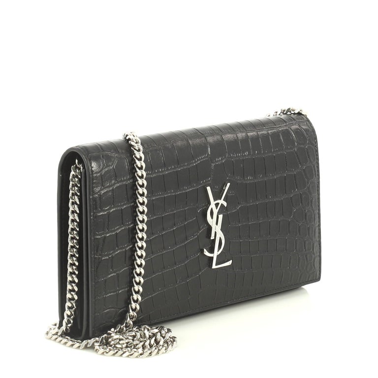 Saint Laurent Classic Monogram Wallet on Chain Crocodile Embossed