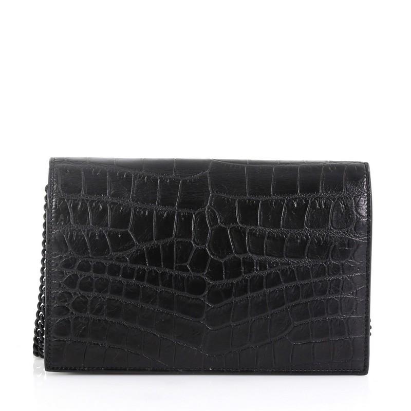 Saint Laurent Classic Monogram Wallet on Chain Crocodile Embossed Leather In Good Condition In NY, NY