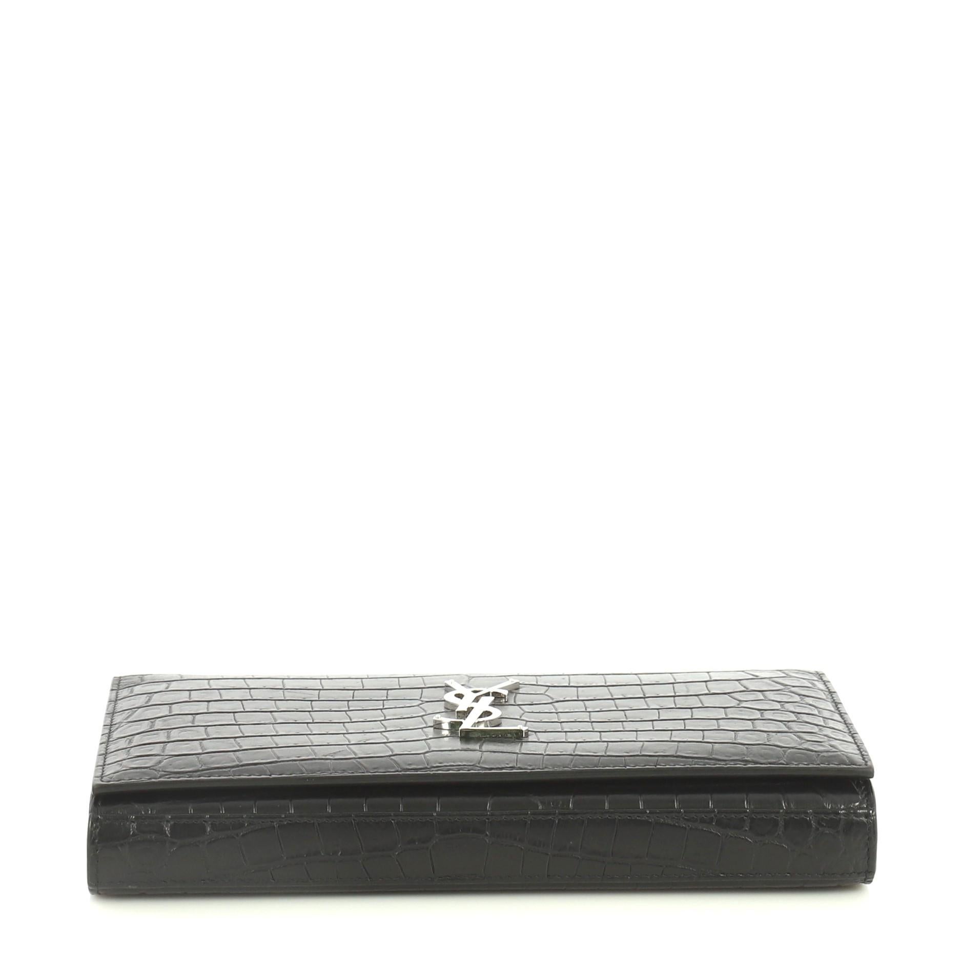 Women's Saint Laurent Classic Monogram Wallet on Chain Crocodile Embossed Leather