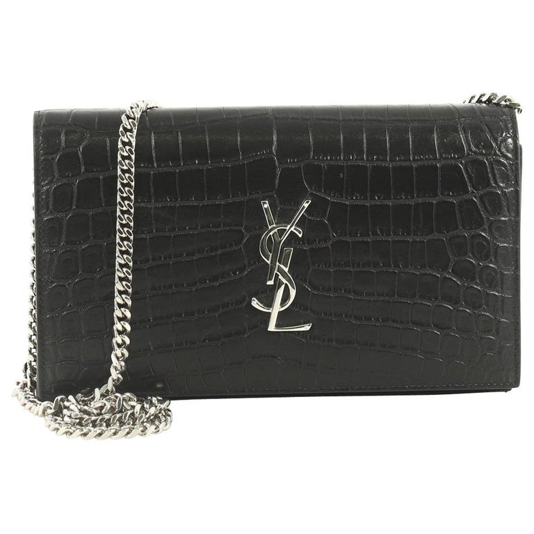 Saint Laurent Classic Monogram Wallet on Chain Crocodile Embossed